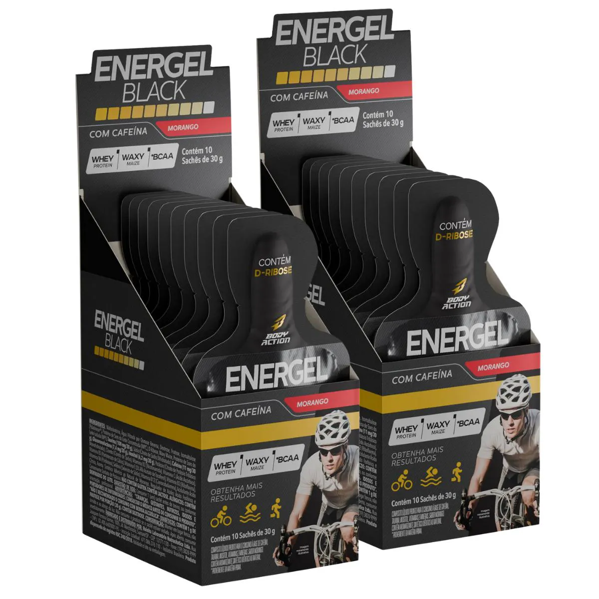2X Energel Black Cafeina Body Action Morango 10 Unidades 30G