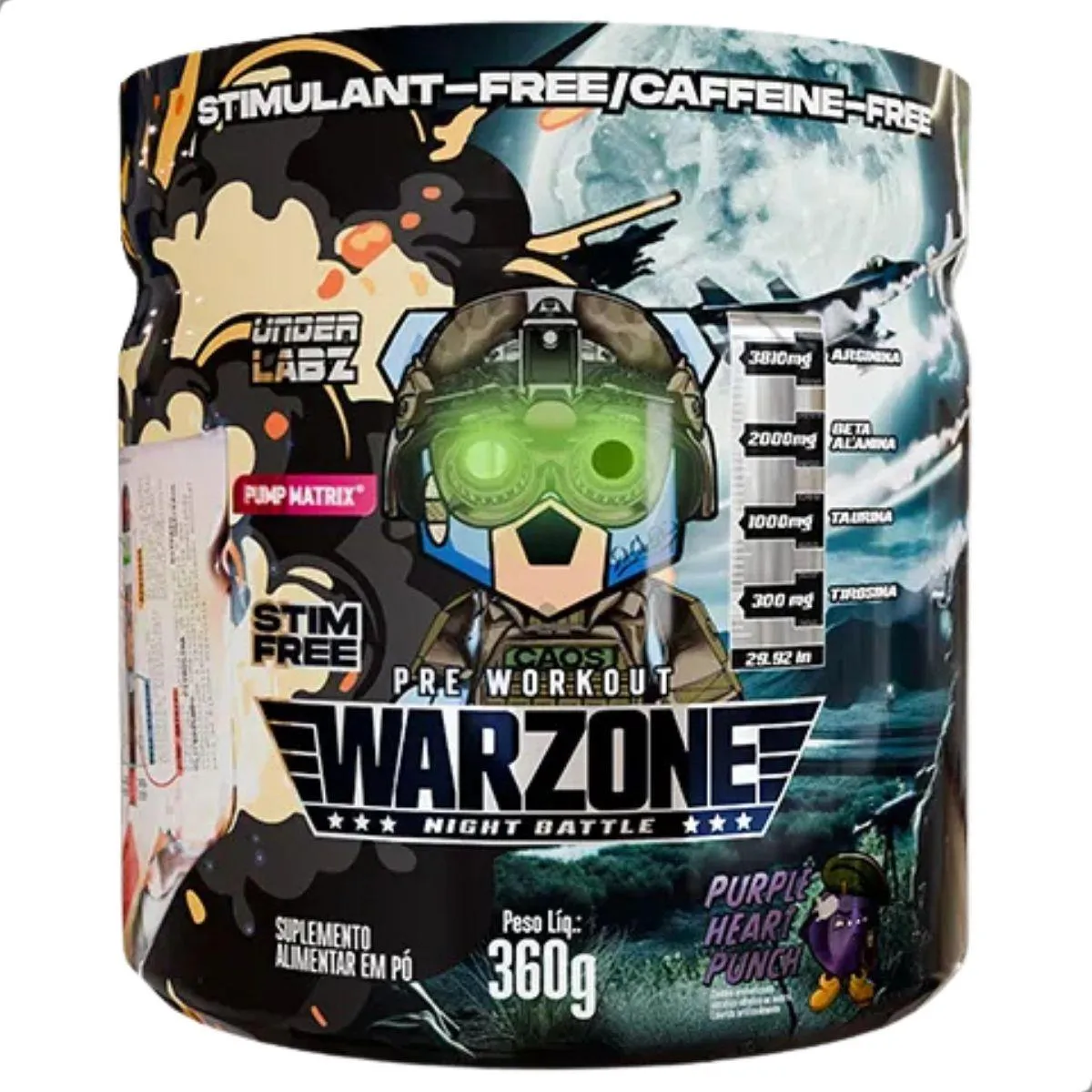 Warzone Night Battle Pre Workout Caffeine Free 360G Under Labz