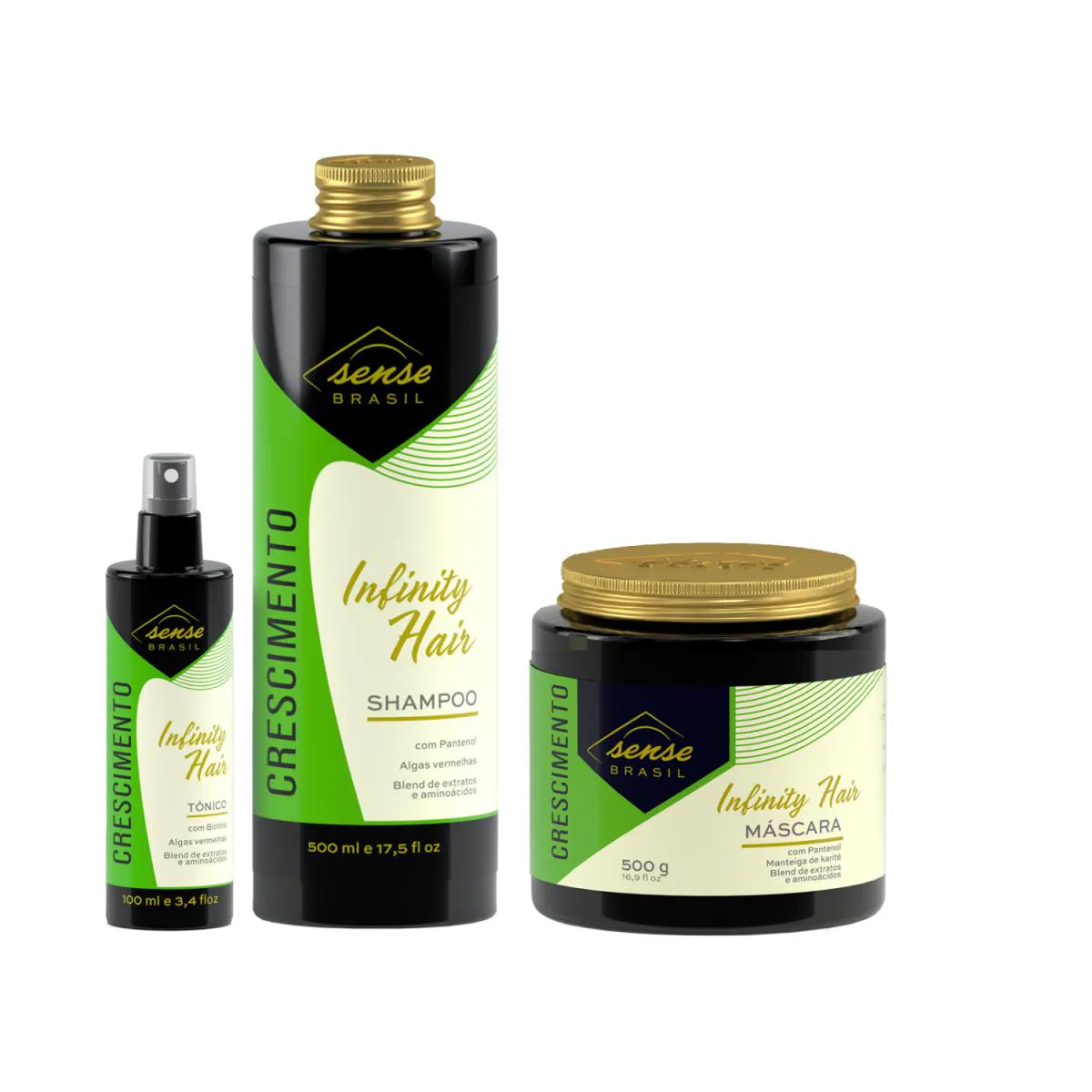 Sense Brasil Infinity Hair Kit (Shampoo e Mascara 500Ml + Tonico