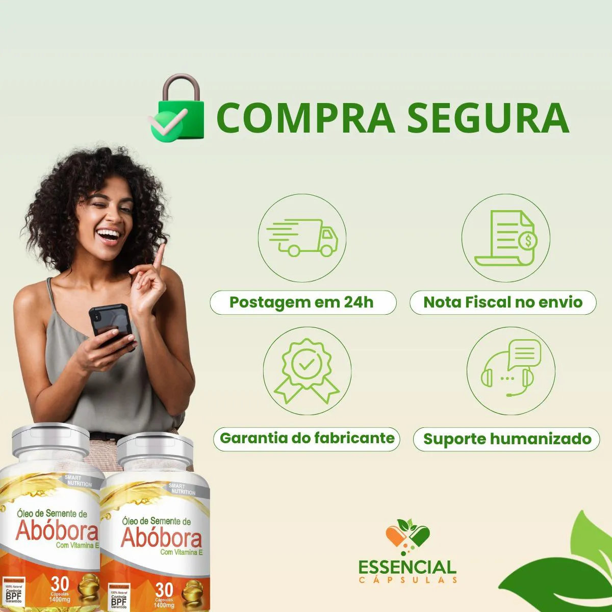 Oleo de Semente de Abobora 1400Mg com Vitamina e 30 Capsulas