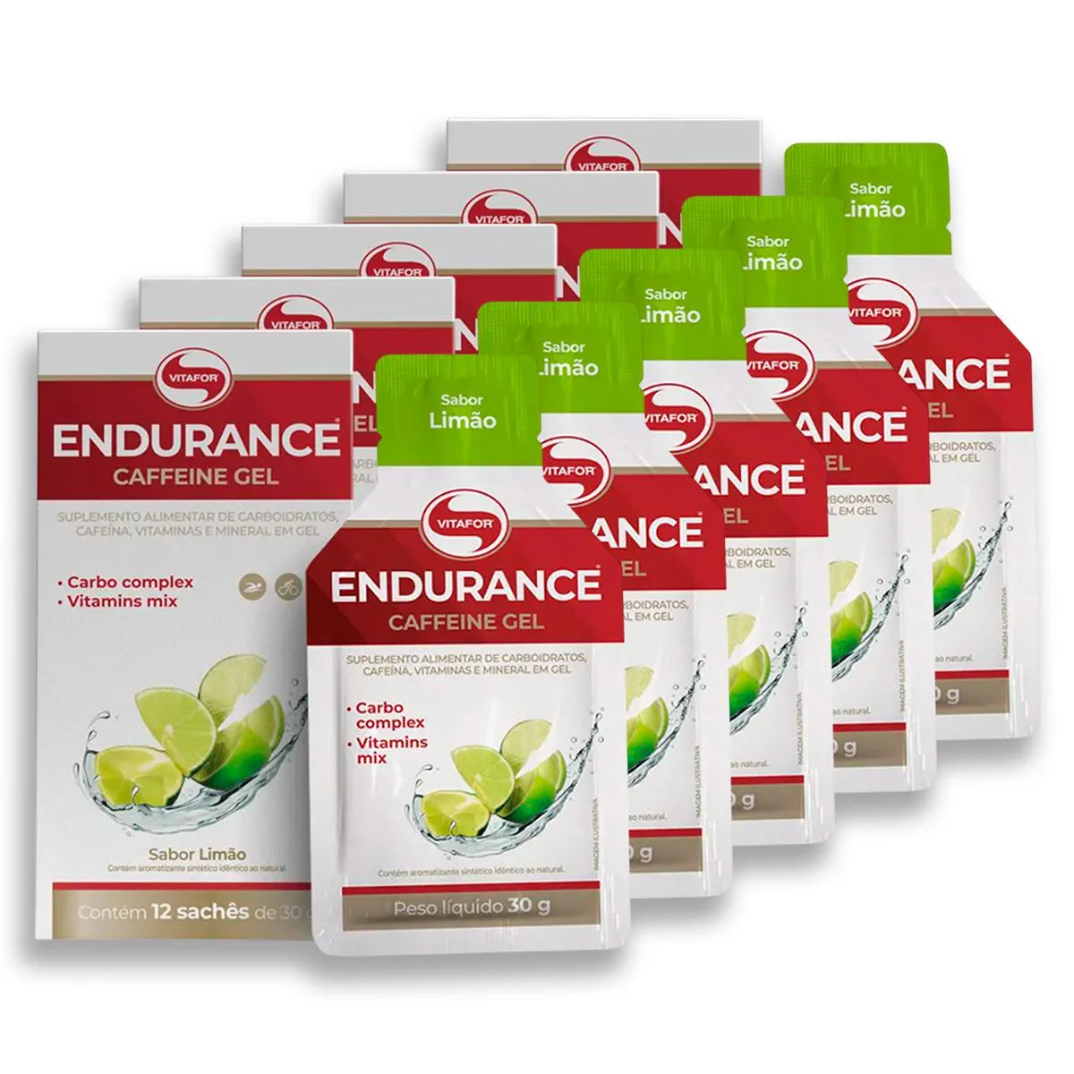 Kit 5 Endurance Caffeine Gel Vitafor Caixa 12 Saches Limao 1439852