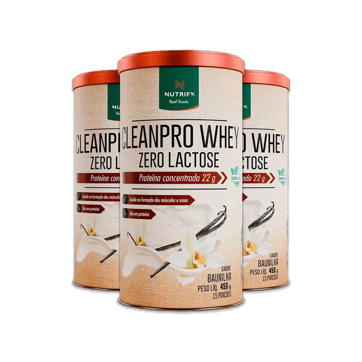 Kit 3 Cleanpro Whey Baunilha sem Lactose Nutrify 450G 1440397 | Drogasil