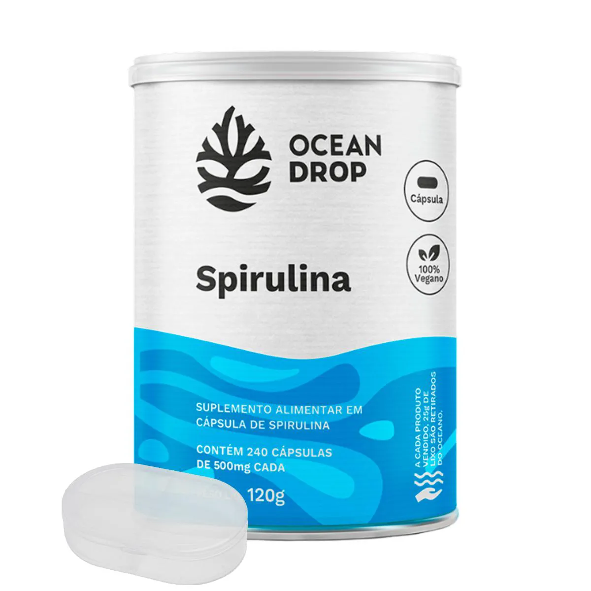 Spirulina 520Mg Ocean Drop Vegana 240 Capsulas 1440331 | Drogasil