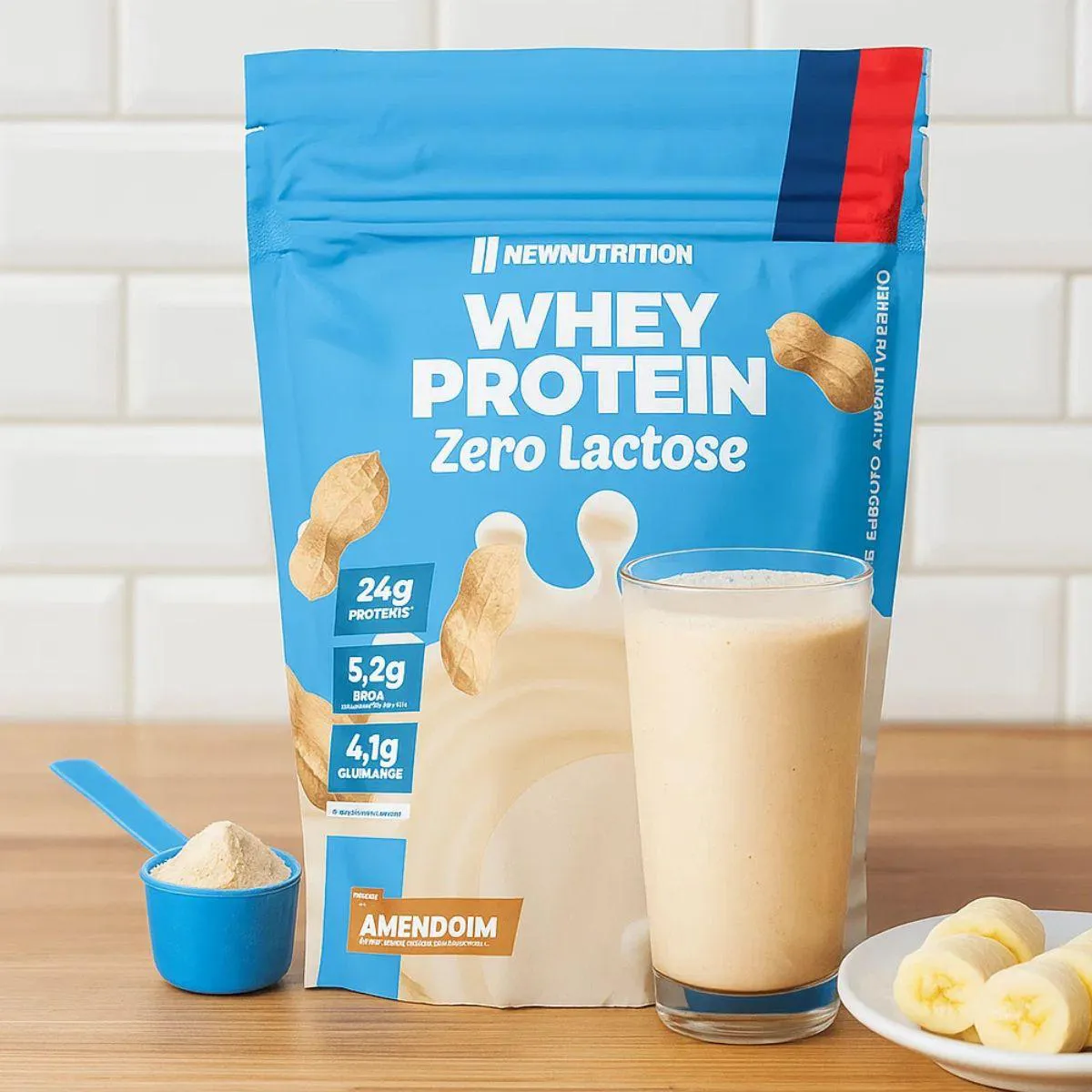 100% Whey Protein Zero Lactose 900G Natural New Nutrition Amendoim