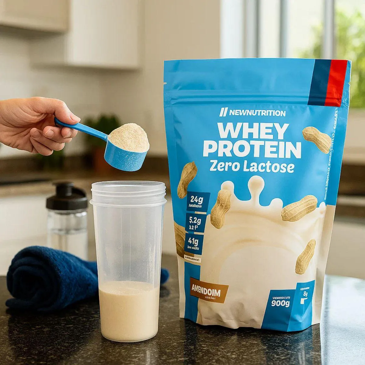 100% Whey Protein Zero Lactose 900G Natural New Nutrition Amendoim