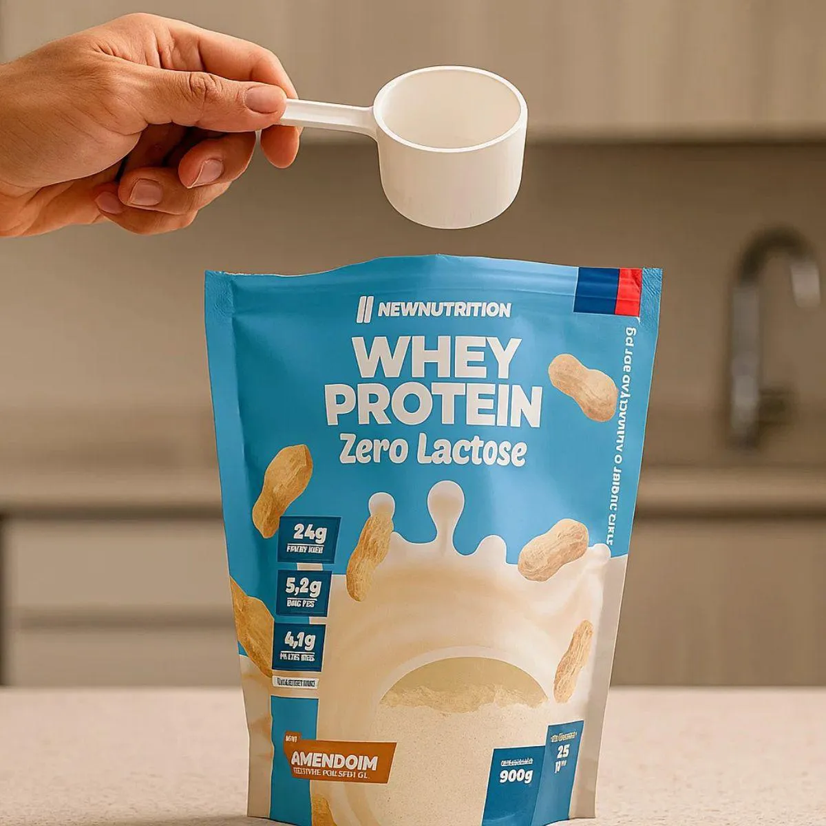 100% Whey Protein Zero Lactose 900G Natural New Nutrition Amendoim