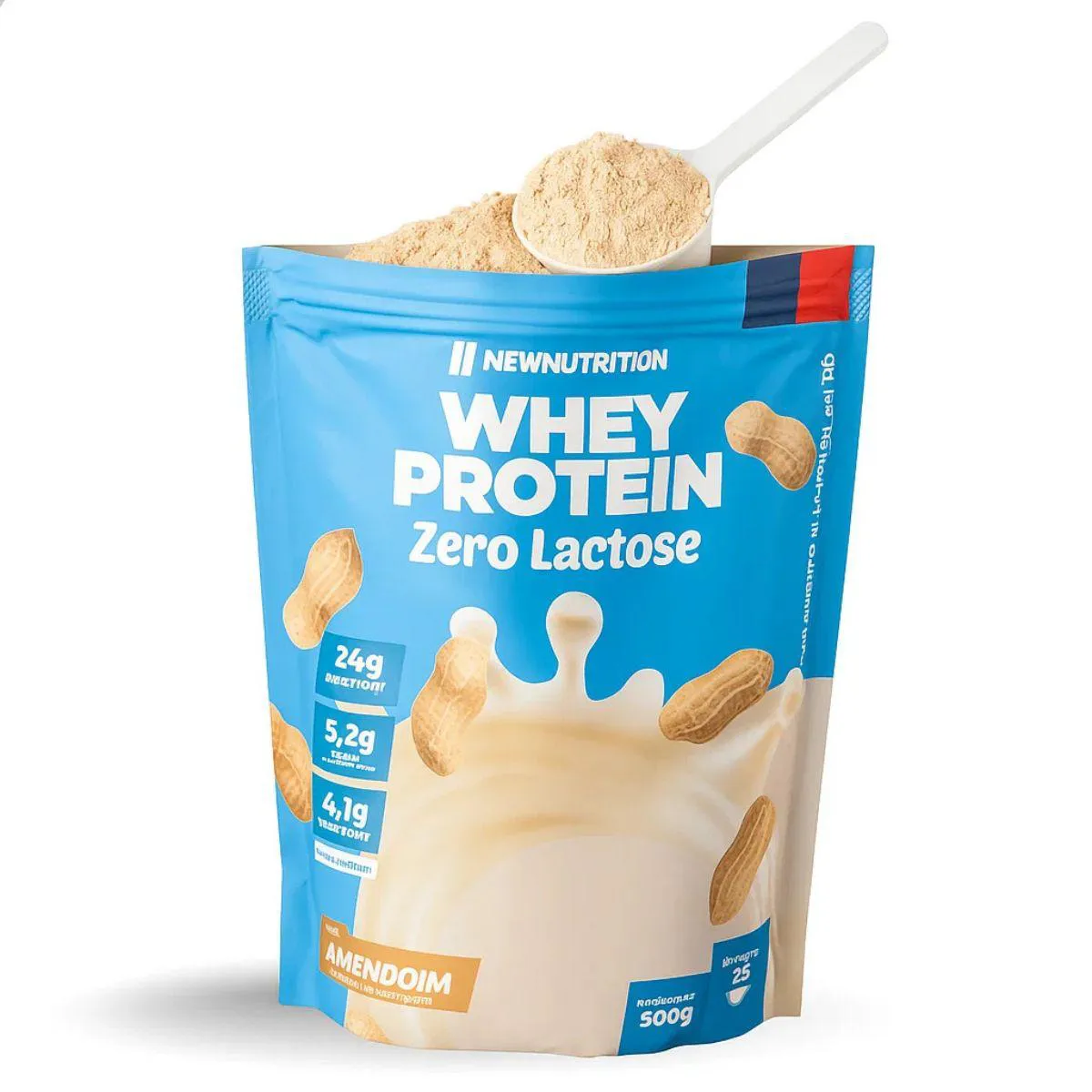 100% Whey Protein Zero Lactose 900G Natural New Nutrition Amendoim