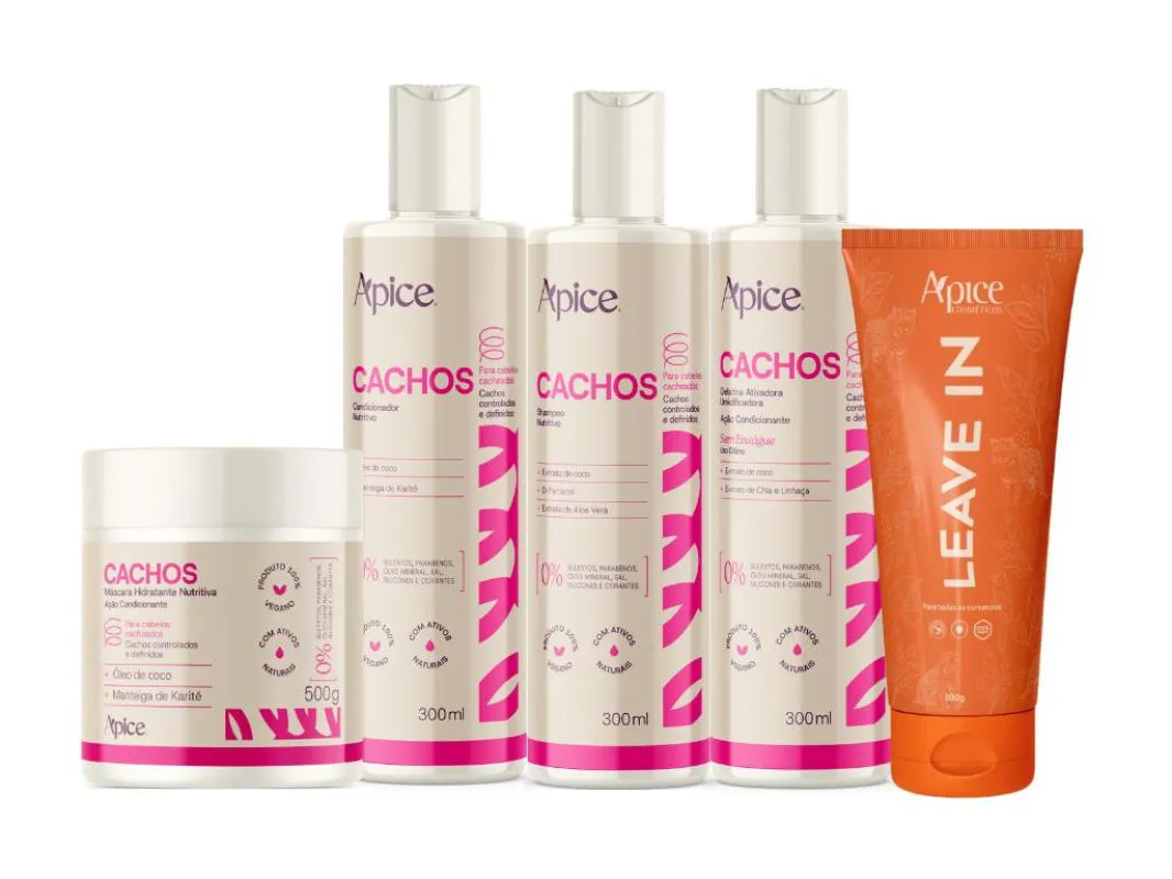 Kit Shampoo, Condicionador, Gelatina, Ativador Cachos e Leave In