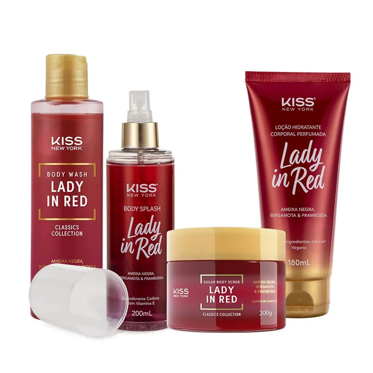 Kit Kiss New York Lady In Red Body Splash + Sabonete Líquido +