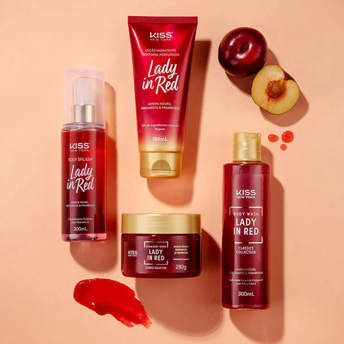 Kit Kiss New York Lady In Red Body Splash + Sabonete Líquido +