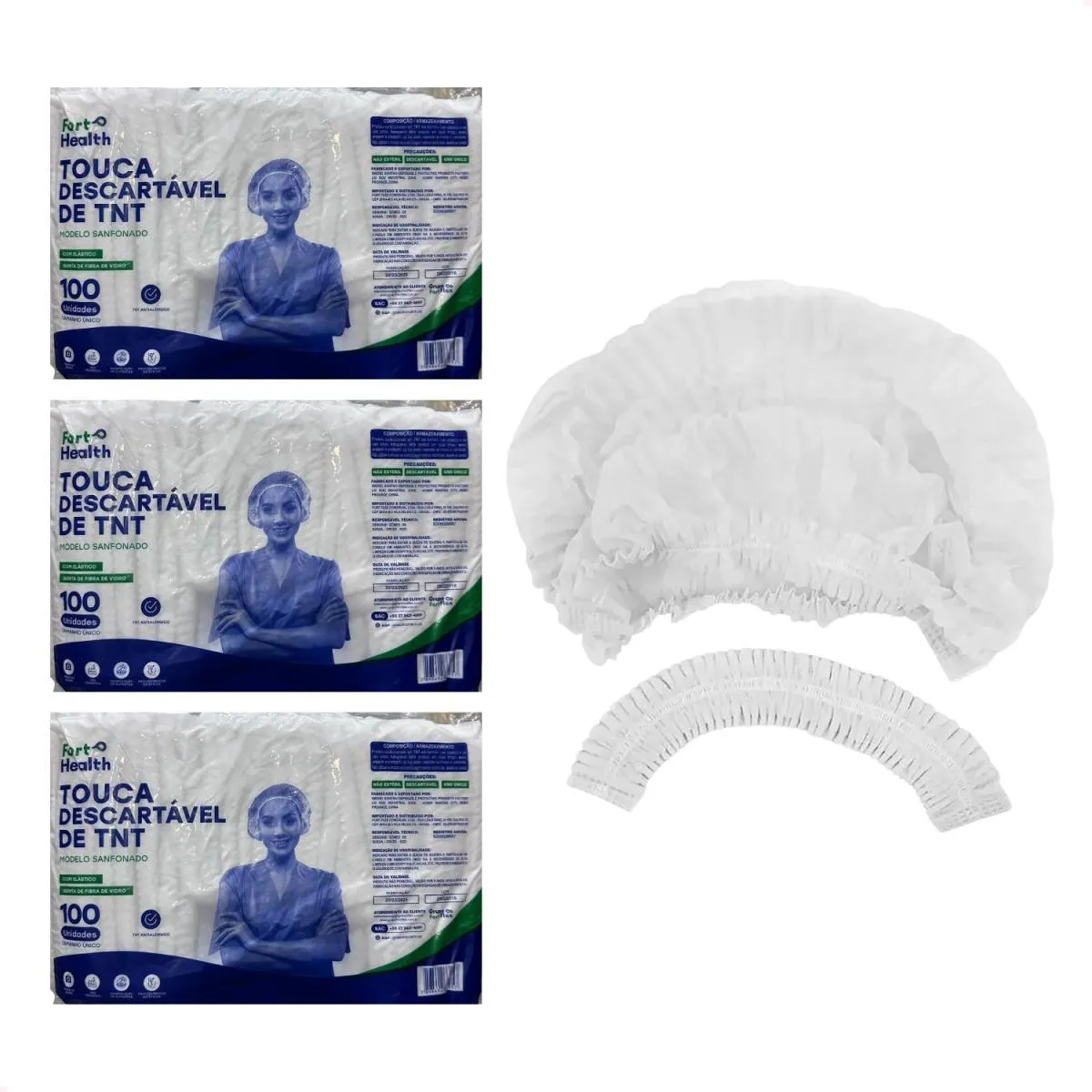 Kit com 300 - Touca Cirurgica C Elast Sanf Branca Forthealth