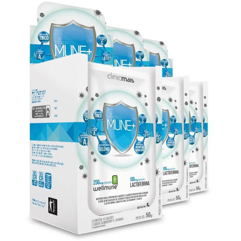 Kit 3 Mune + Clinicmais Wellmune Cranberry Laranja 10 Saches