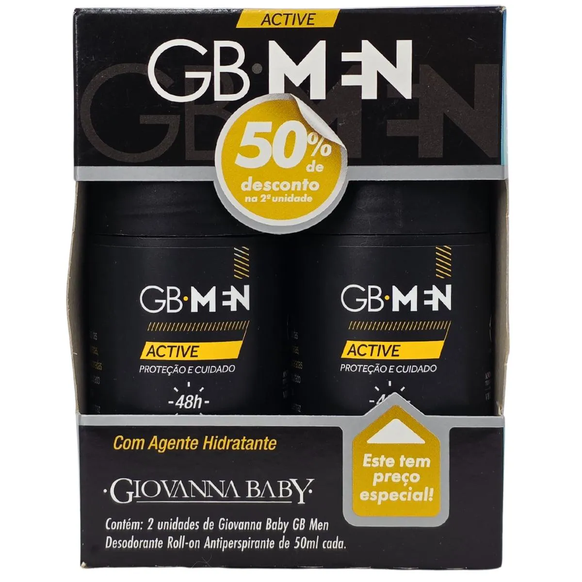 Imagem de Kit 2 Desodorante Roll-On Active Gb Men 48H Vegano Giovanna Baby 50Ml Cada