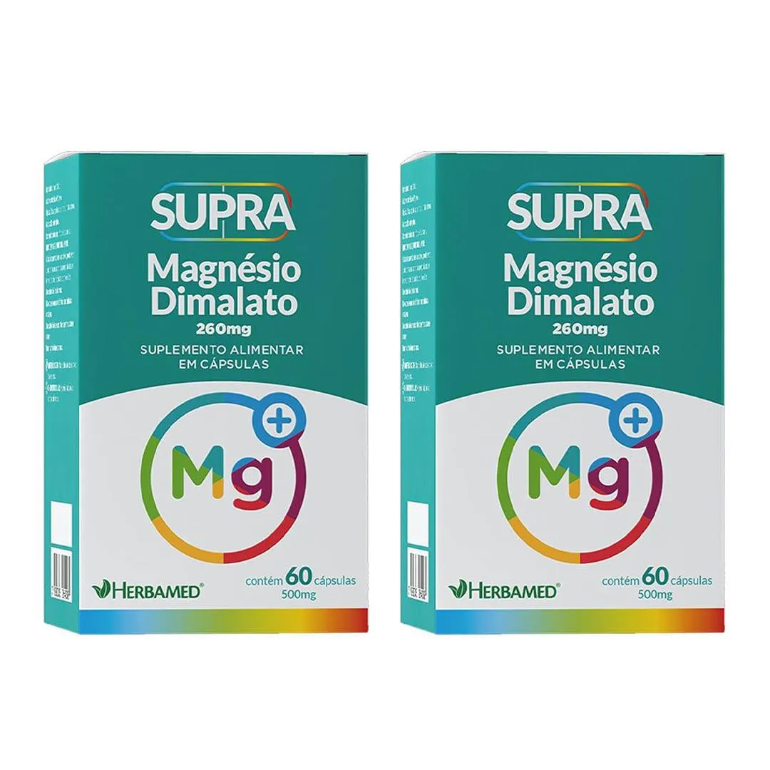Kit 2 Supra Magnesio Dimalato Suplemento - 60 Caps -Herbamed