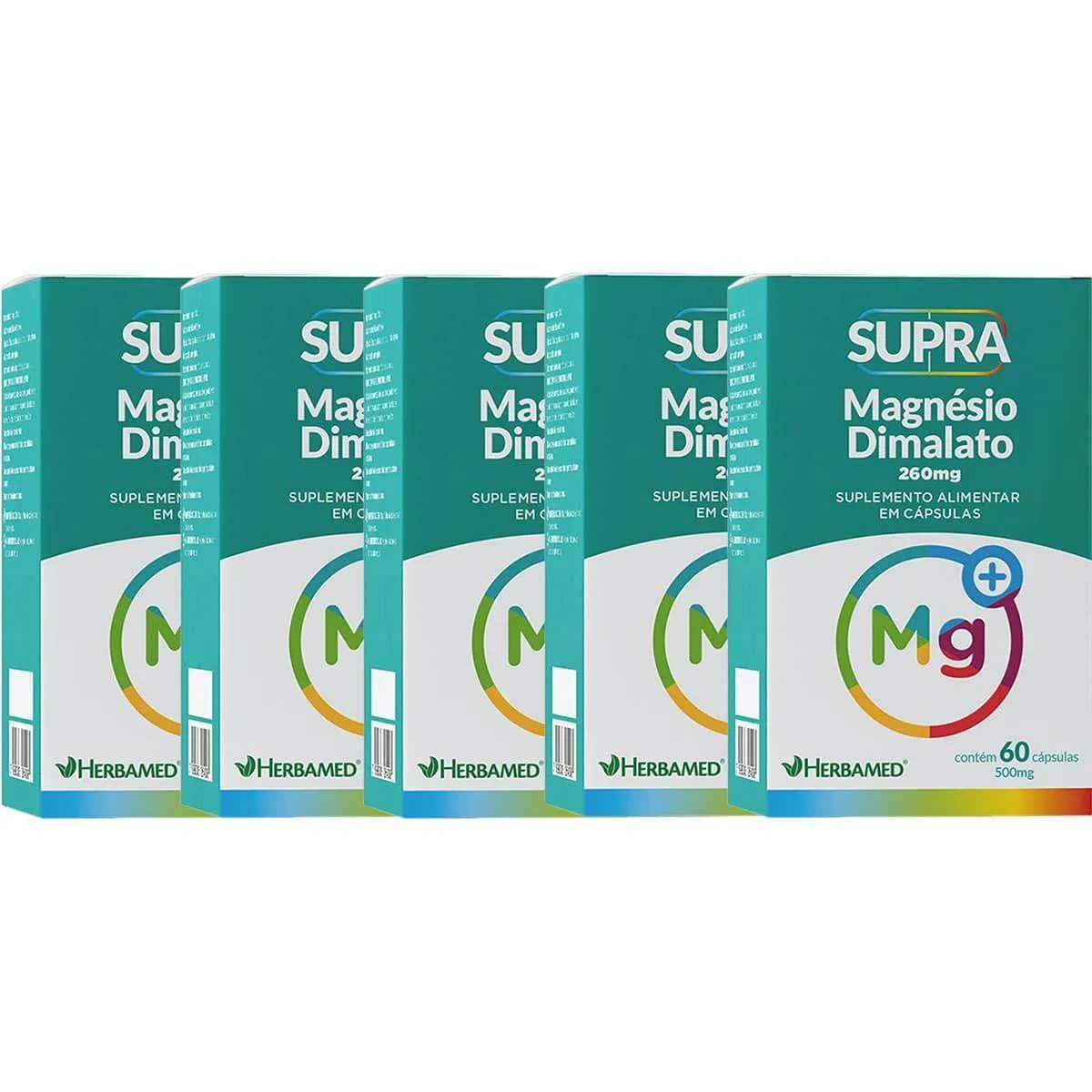 Kit 5X Supra Magnesio Dimalato - 500Mg 60 Capsulas - Herbamed