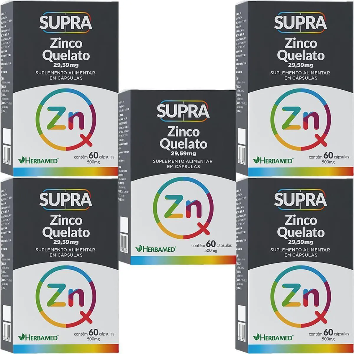 Kit 5X Supra Zinco Quelato - 29,59Mg 60 Capsulas - Herbamed