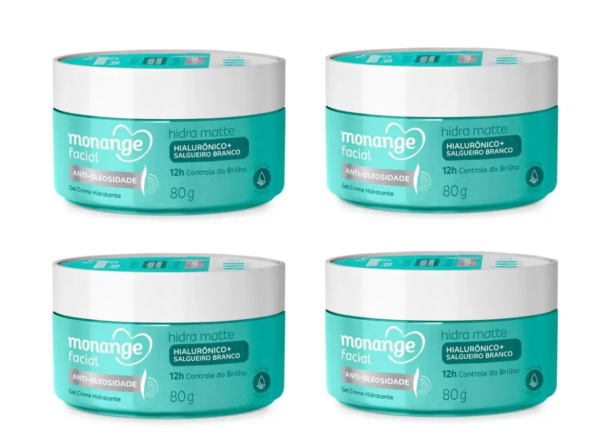 Kit 4 Gel Creme Hidratante Monange Facial Hidra Matte 80G 1467081
