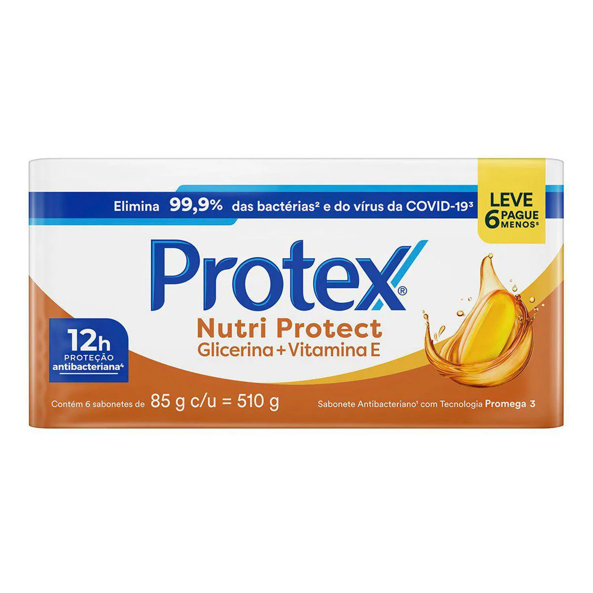 Kit Sabonete em Barra Protex Nutri Protect Vitamina E com 6 unidades de 85g cada