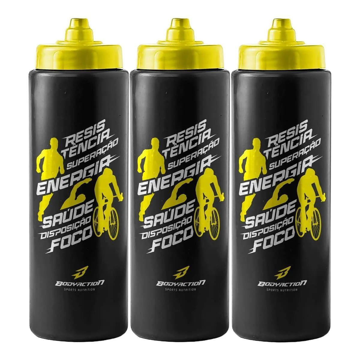 Kit 3X Squeeze Endurance - 800Ml Preto/Amarelo - Bodyaction