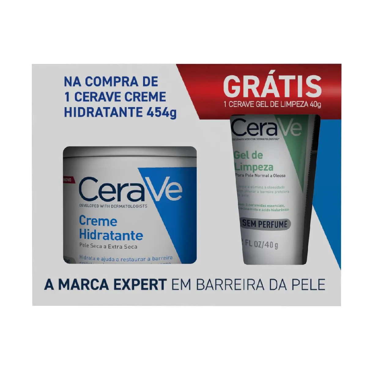Kit Cerave Creme Hidratante 454g + Gel de Limpeza 40g