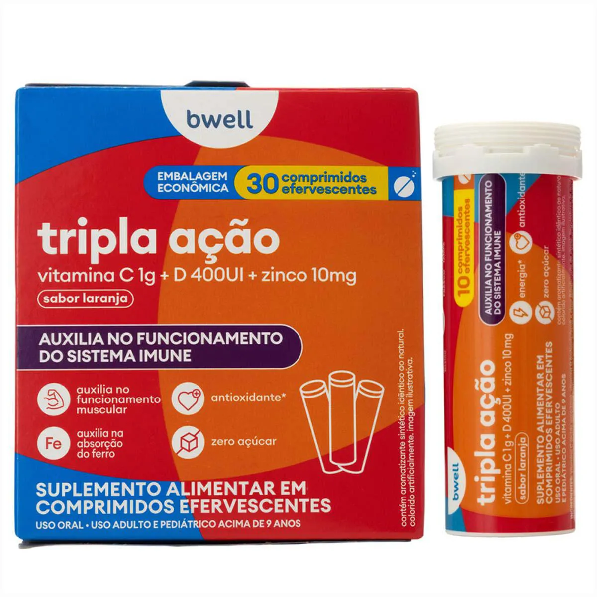 Vitamina C bwell Tripla Ação 30 Comprimidos Efervescentes