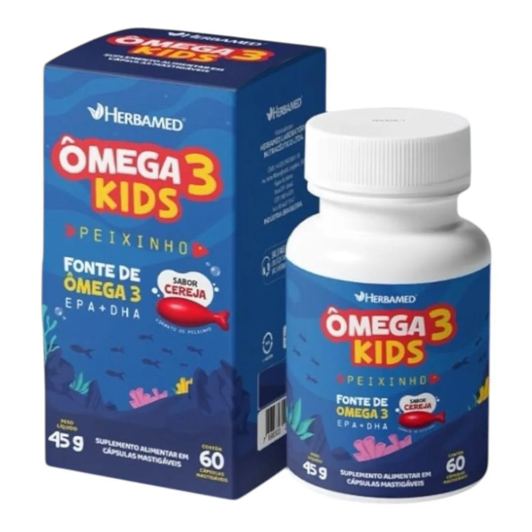 3 Caixas Omega 3 Kids 60 Capsulas Mastigaveis Cereja Herbamed