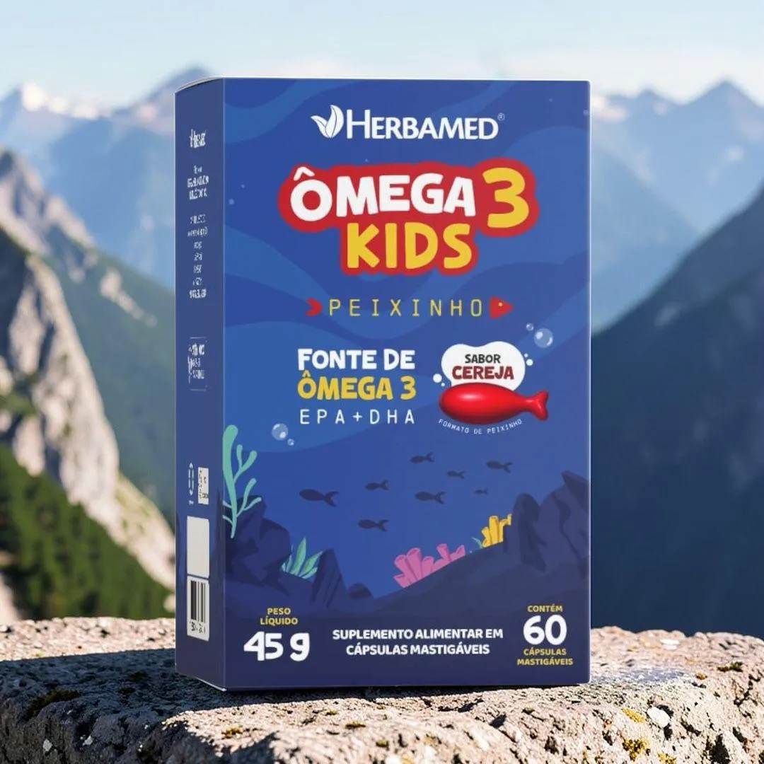 3 Caixas Omega 3 Kids 60 Capsulas Mastigaveis Cereja Herbamed