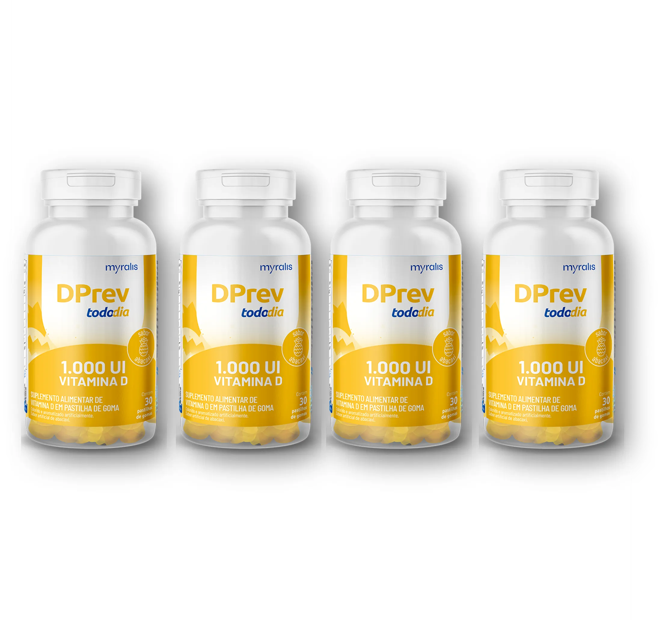 Kit 4 Unidades Vitamina D Colecalciferol DPrev Todo Dia 1000UI Abacaxi com 30 Gomas