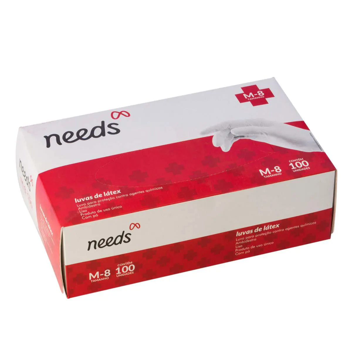 Luva Descartável de Látex Needs M-8 100 Unidades