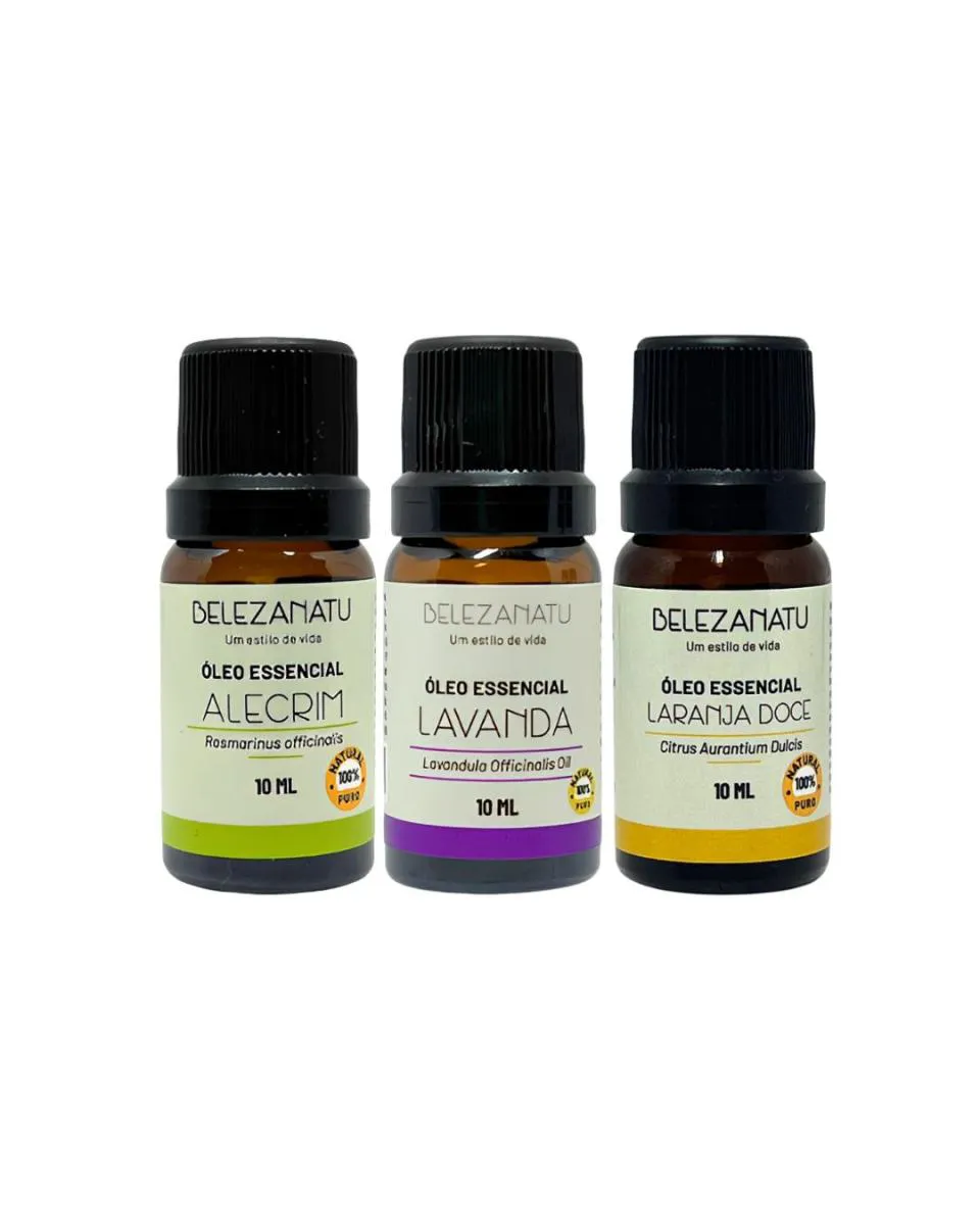 Kit Oleos Essenciais Laranja Doce, Lavanda e Alecrim Belezanatu
