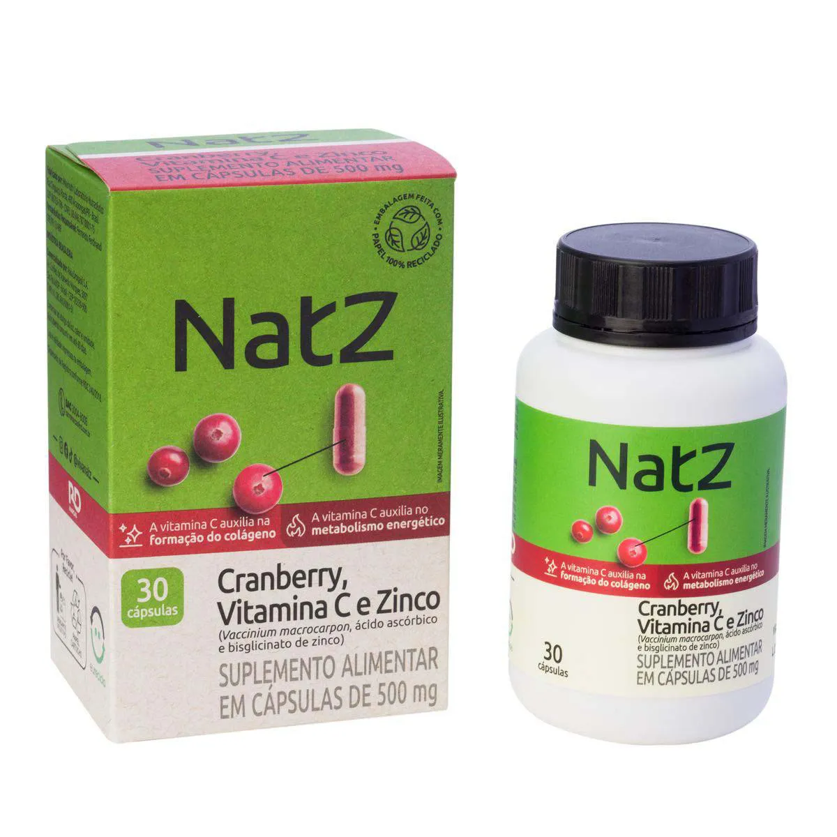 Cranberry + Vitamina C e Zinco Natz 30 Cápsulas