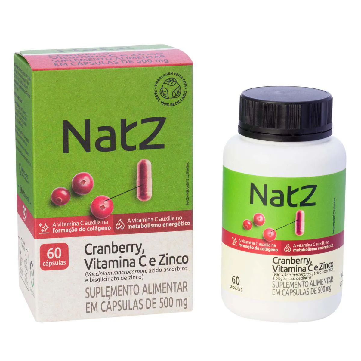 Cranberry + Vitamina C e Zinco Natz 60 Cápsulas