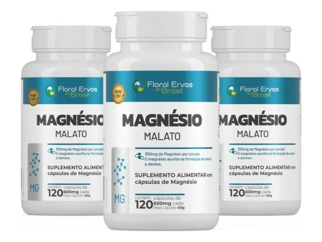 Kit com 3X Magnesio Malato 600Mg 120 Capsulas - Floral Ervas