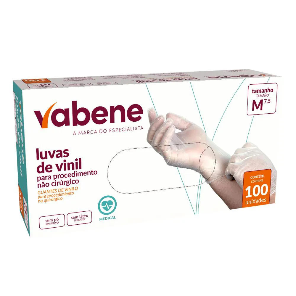 Luva de Vinil Profissional sem Po 100 Unidades Vabene M 1472919 | Drogasil