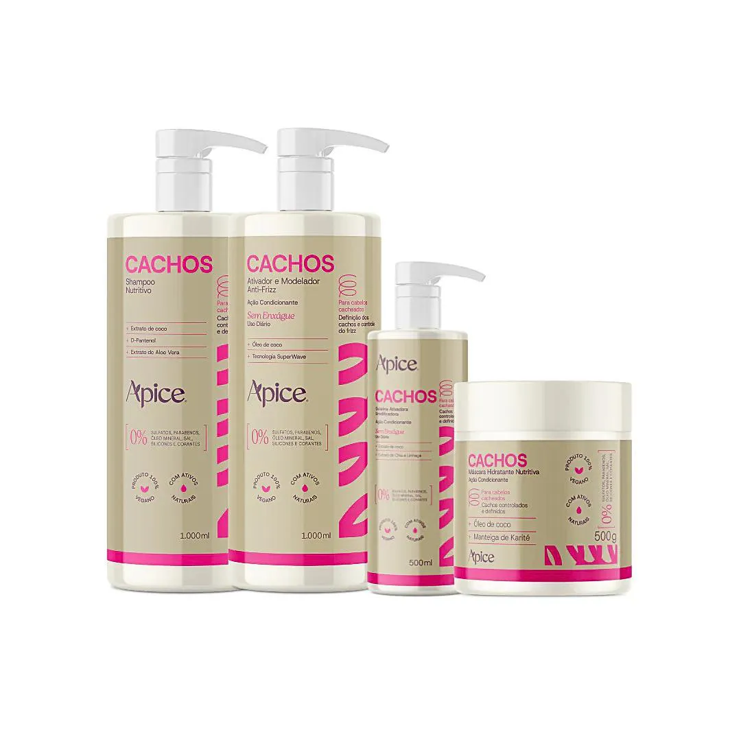 Kit Shampoo, Ativador 1L, Gelatina 500Ml e Mascara 500G Cachos