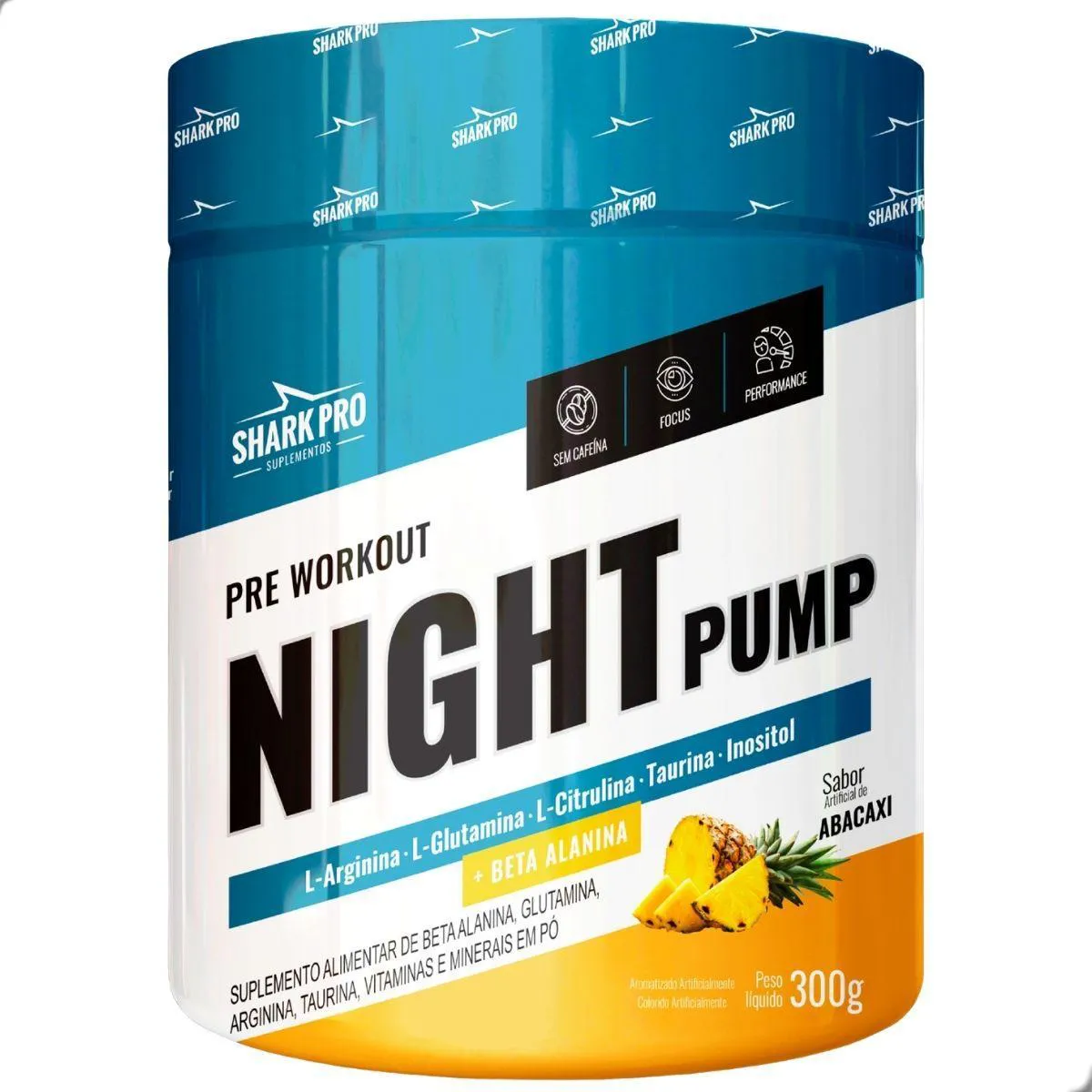 Pre Workout Night Pump sem Cafeina 300G Shark Pro Abacaxi 1474627