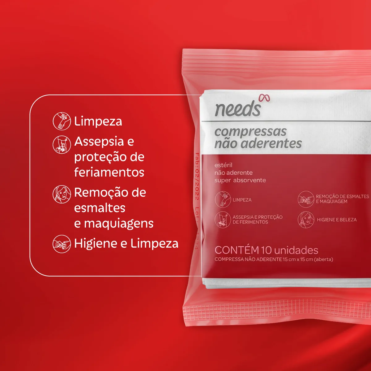 Compressa de Gaze Needs não Aderente 10 unidades | Droga Raia
