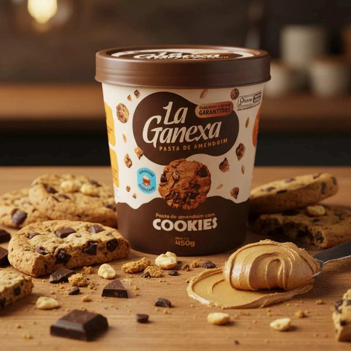 Pasta de Amendoim Gourmet com Whey Protein 450G La Ganexa Cookies