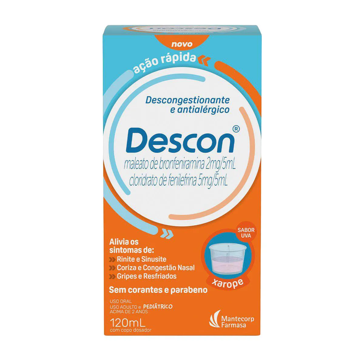 Descon Maleato de Bronfeniramina 2mg/5ml + Cloridrato de Fenilefrina 5mg/5ml Xarope 120ml