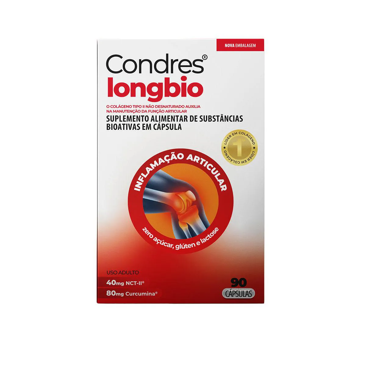 Colágeno Tipo II Não Hidrolisado Condres Long Bio Curcumina 90 cápsulas