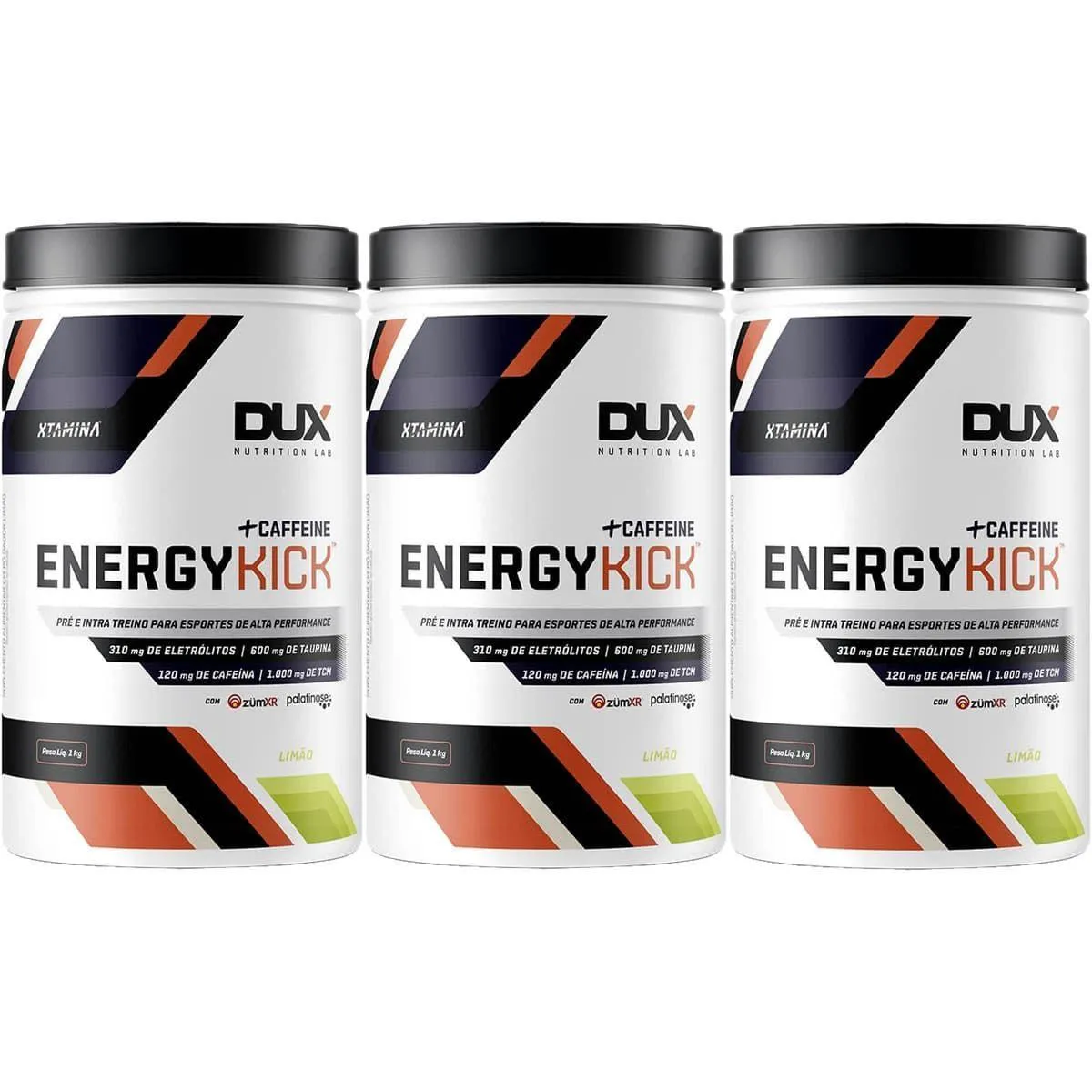 Kit 3X Energy Kick + Caffeine - 1000G Limao - Dux Nutrition