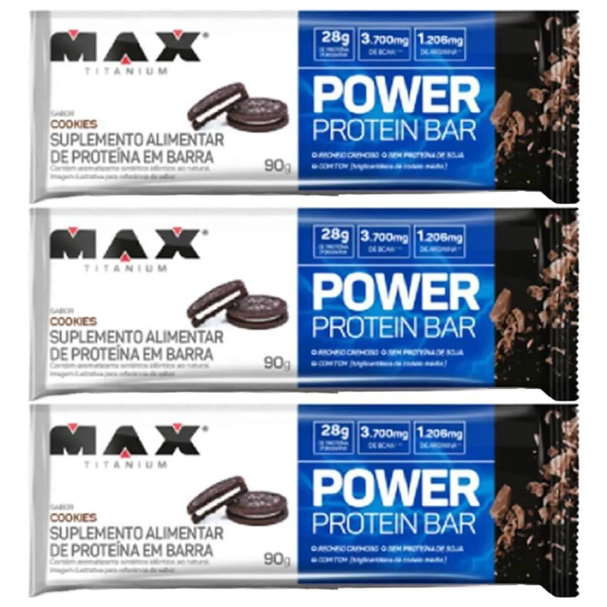 Kit 3X Power Protein Bar - 1 Unidade 90G Cookies - Max Titanium