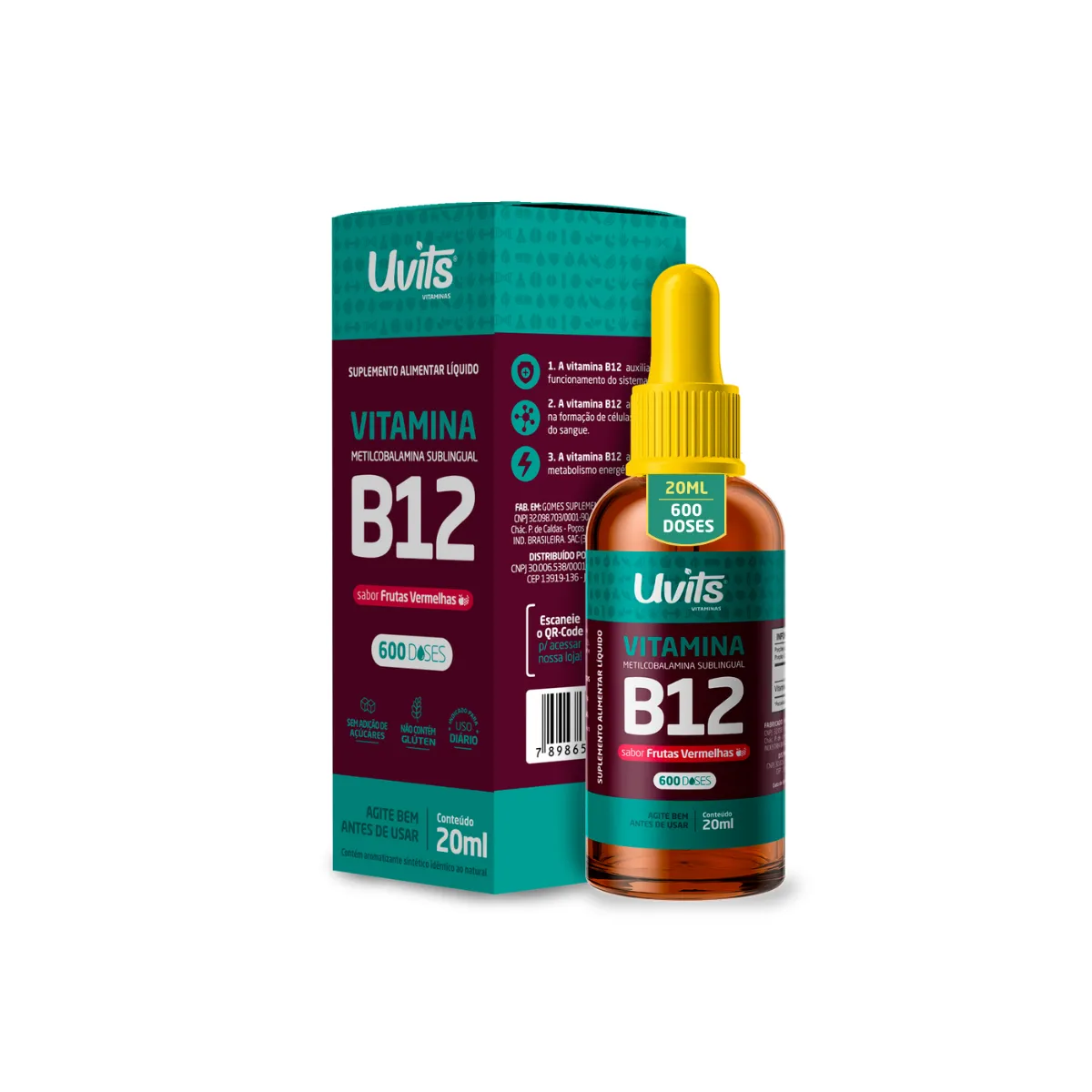 Vitamina Metilcobalamina B12 Gotas 20ml Liquida Sublingual Uvits Frutas Vermelhas