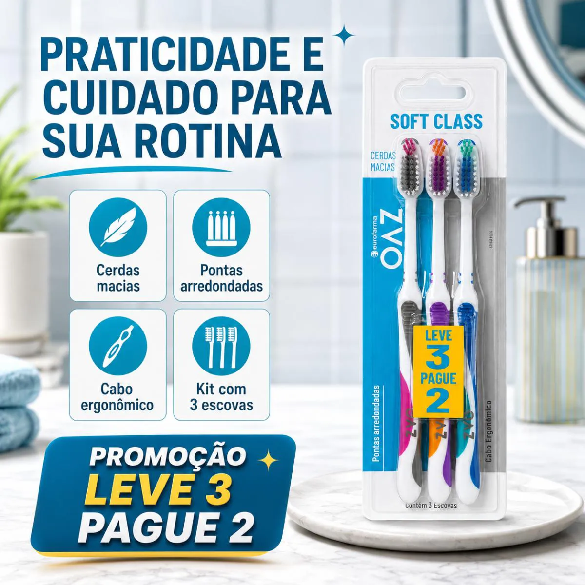 Kit com 9 Escovas de Dente Pelos Macios Soft Class Oaz Full