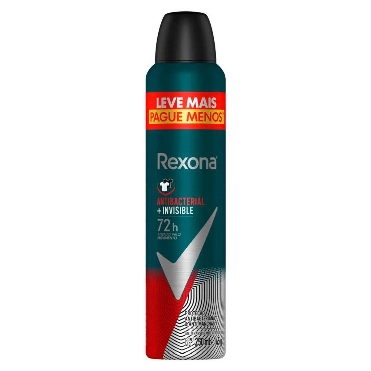 Desodorante Antitranspirante Aerosol Rexona Men Antibacterial + Invisible 72h 250ml