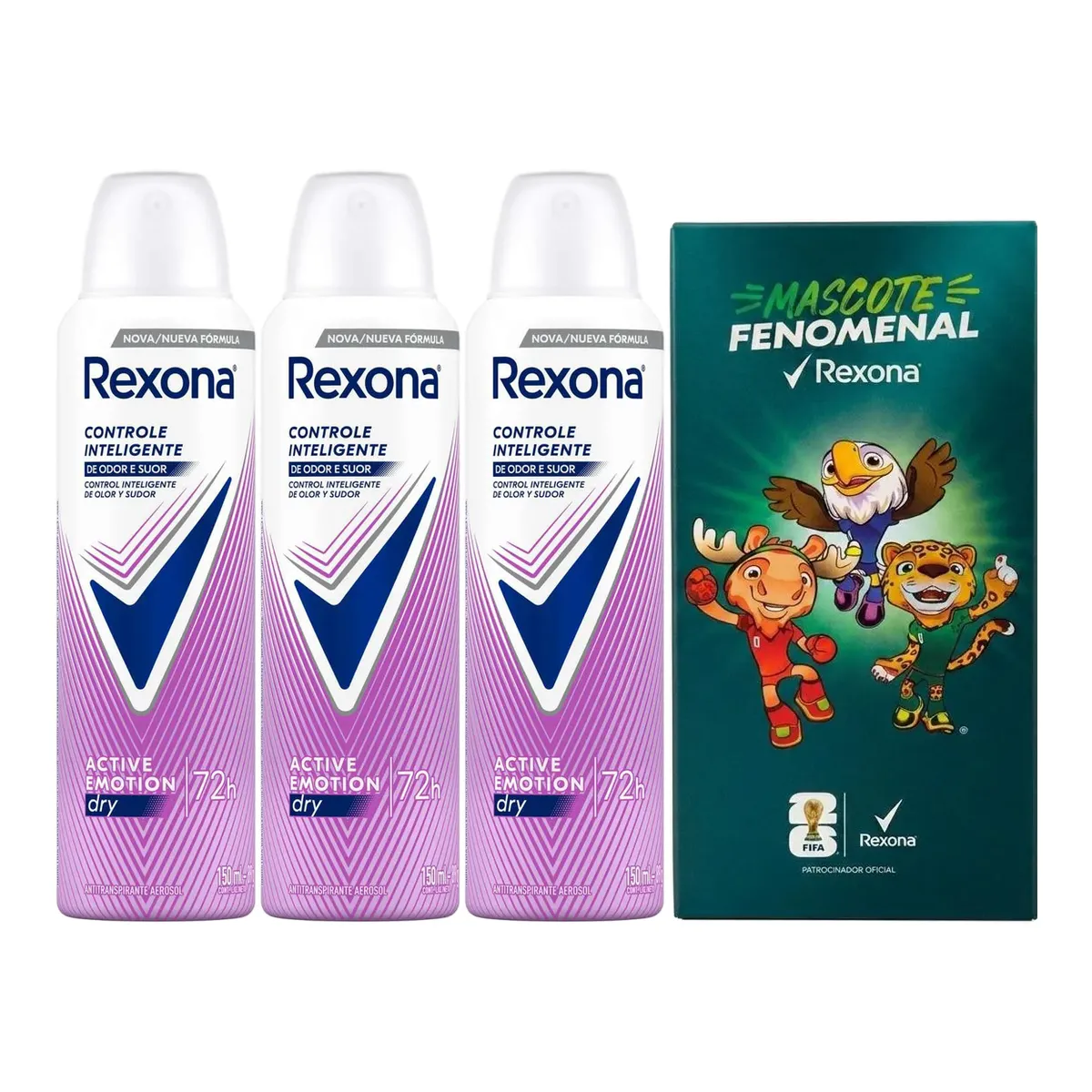 Kit Rexona Desodorante Antitranspirante Aerosol Active Emotion