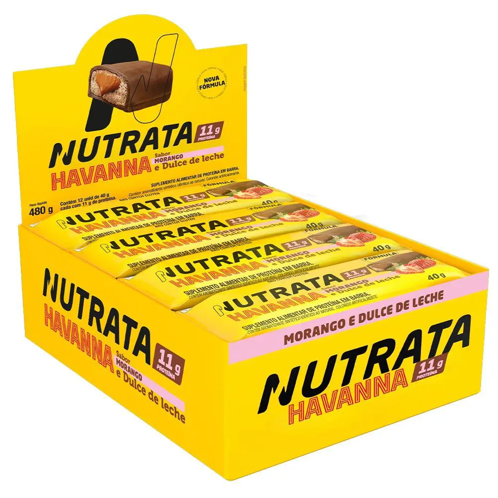 Whey Grego Bar Havanna Nutrata Barra de Proteina 12Un - Morango