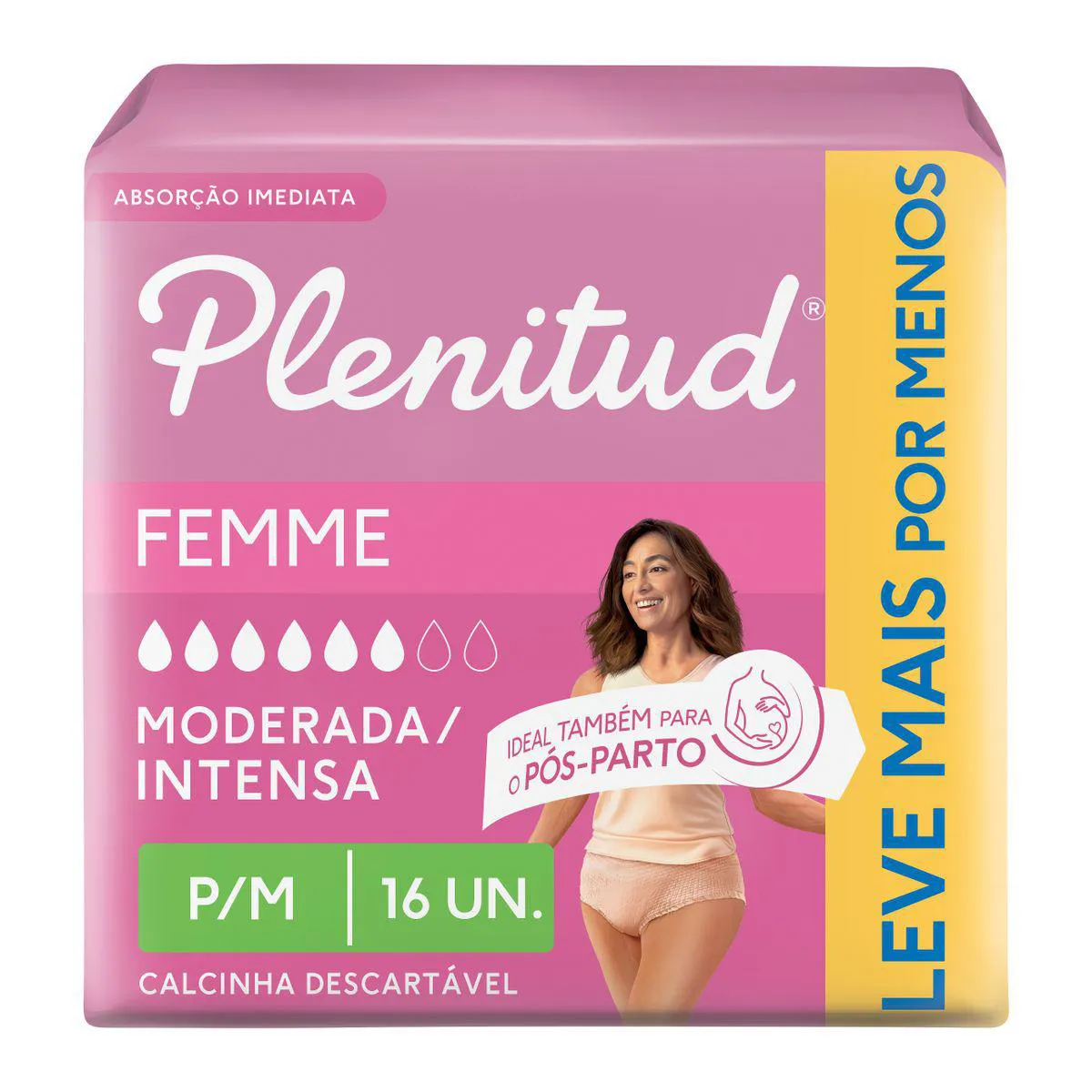 Roupa Íntima Descartável Feminina Plenitud Femme P/M Absorção Moderada a Intensa 16 unidades