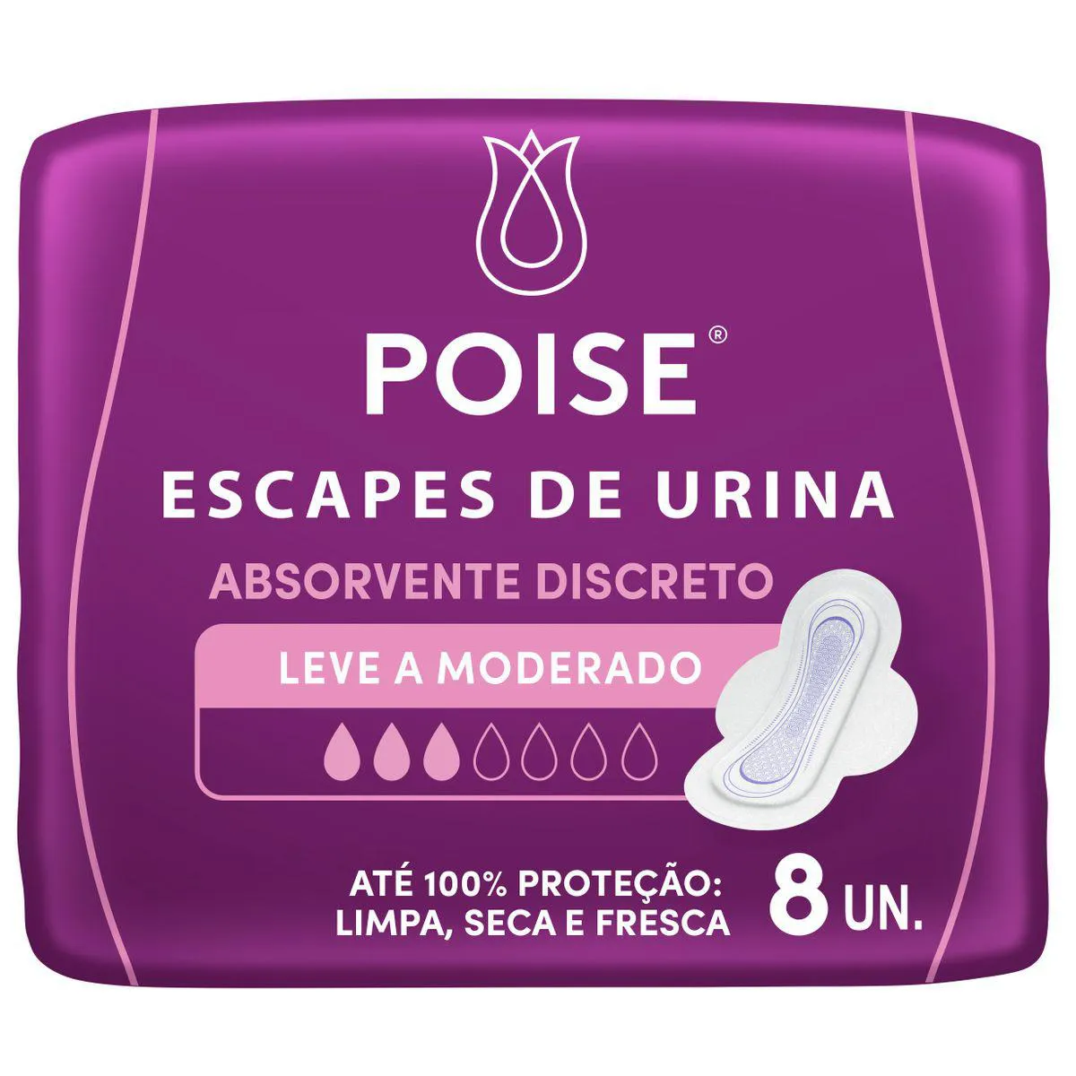 Absorvente para Escape de Urina Poise Discreto Absorção Leve a Moderada 8 unidades
