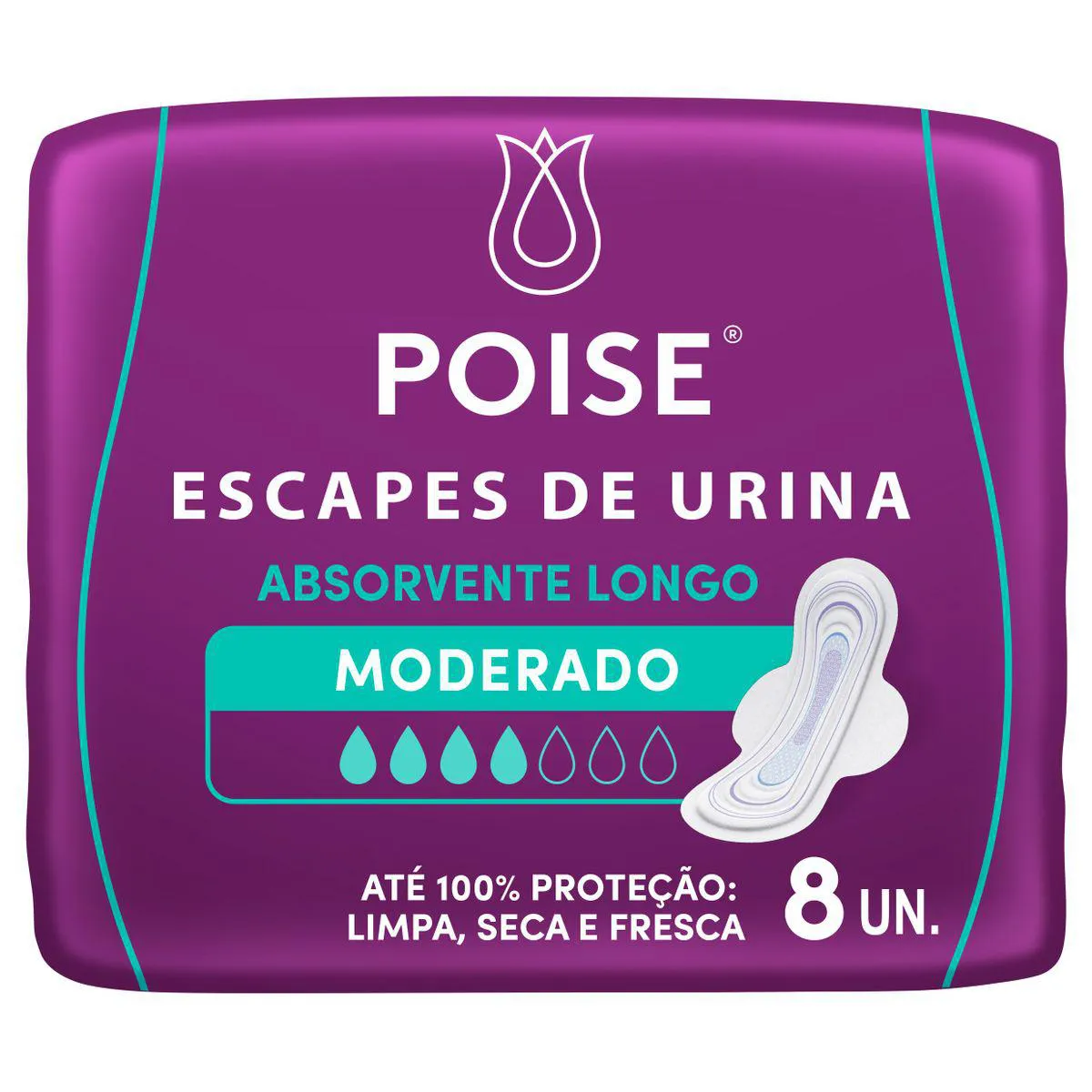 Absorvente para Escape de Urina Poise Longo Absorção Moderada 8 unidades